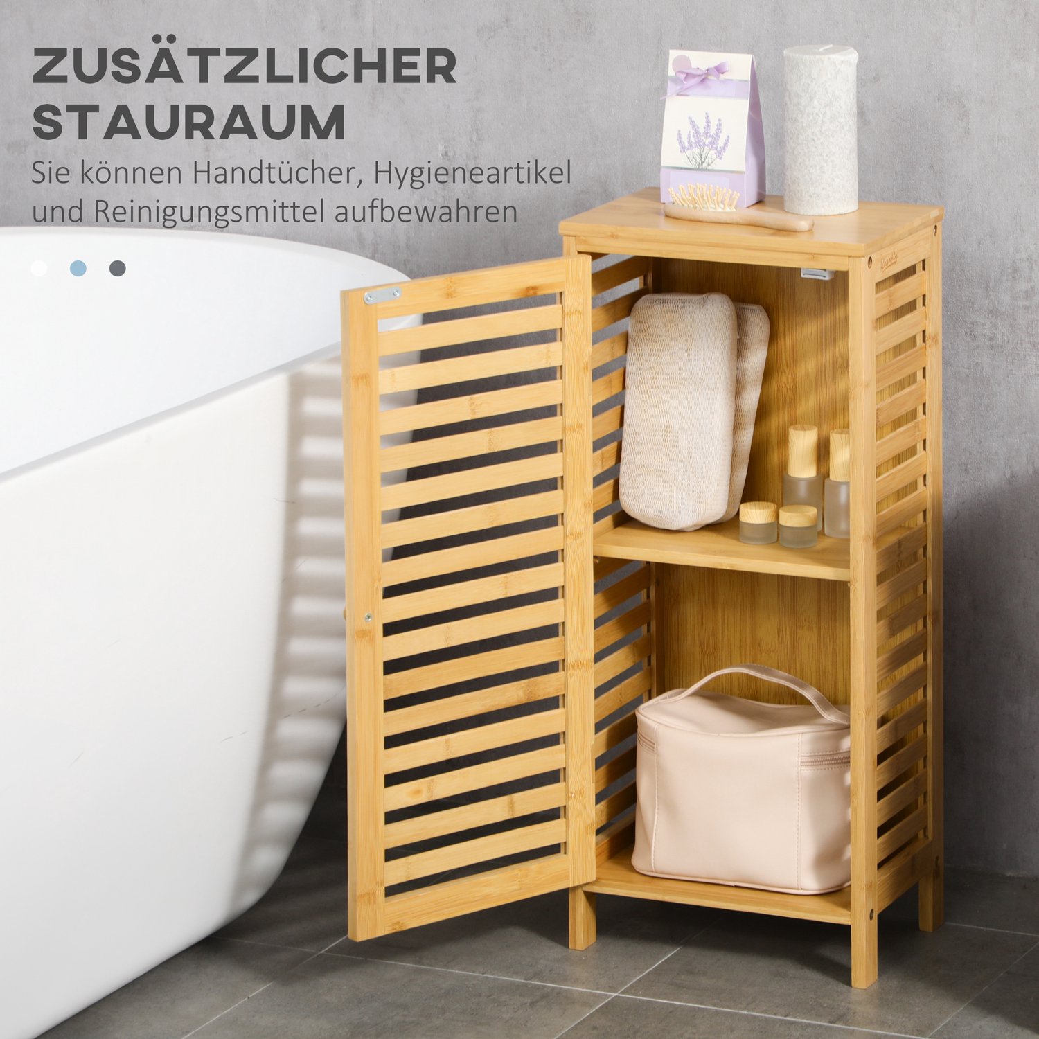 Badkamerkast Met Lamellendeur - Verstelbare Plank En Ventilatie - Voor Badkamer En Toilet - Bamboe - 30 X 19,9 X 70 Cm - Naturel