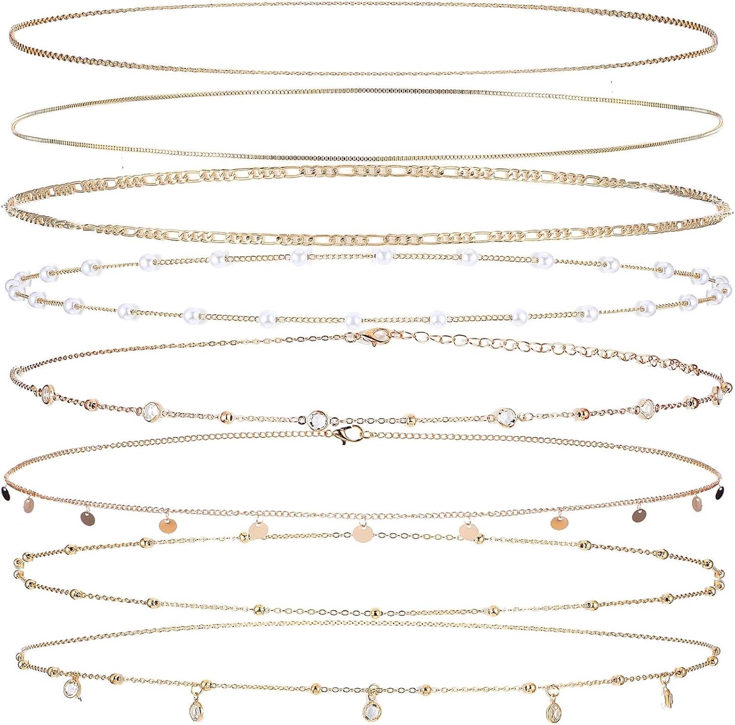 8 Delige Gouden Buikketting voor Dames - Verstelbare Taille Sieraad, 18K Goud Geplateerd Lichaamsketting voor Zomer en Strandmode