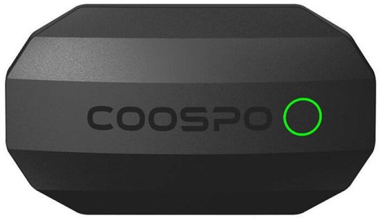 Zwarte Coospo hartslagmeter met groene LED-indicator.