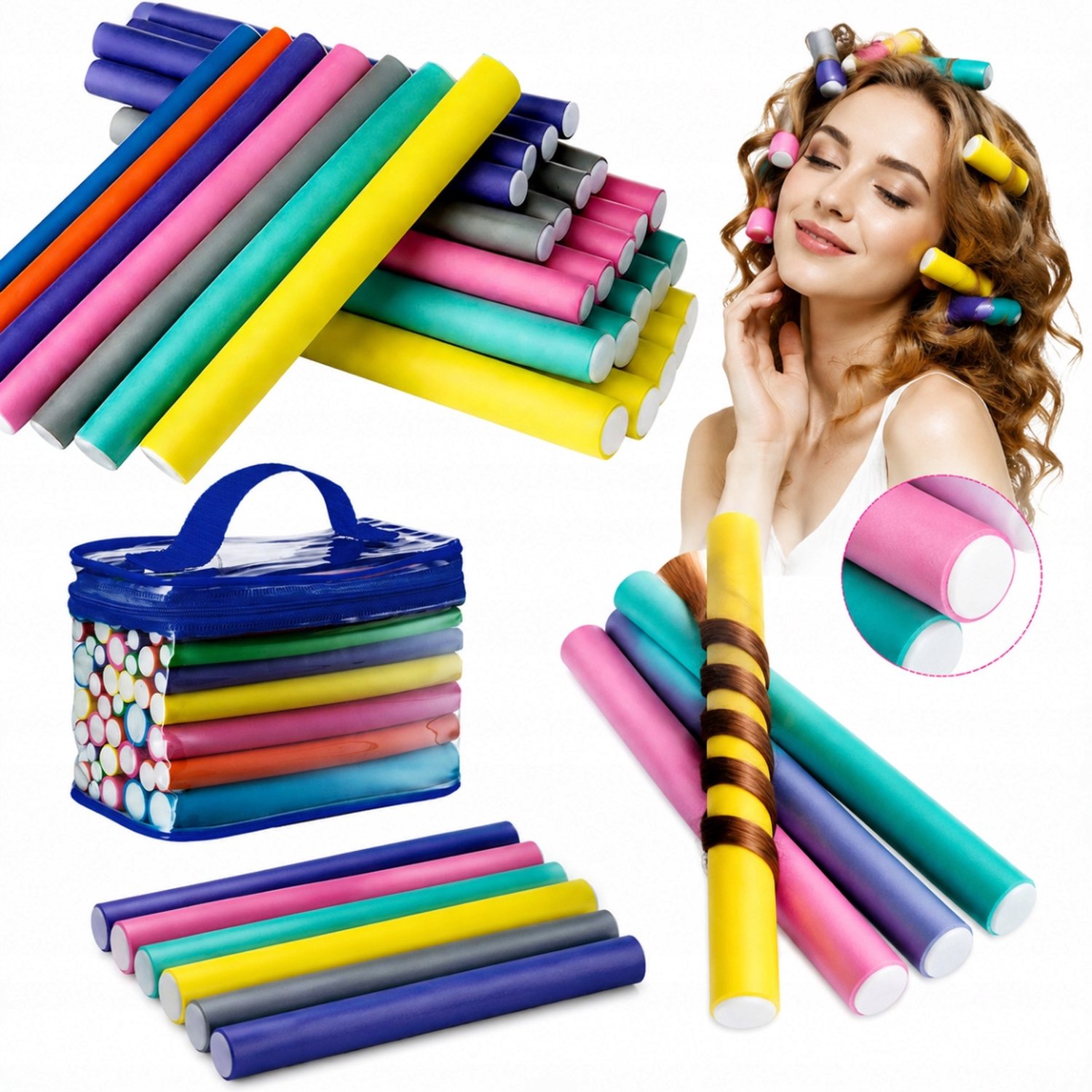42x Flexibele Haarkrultangen Set - Kleurrijk & Zonder Hitte