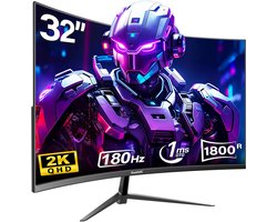 Gaming Monitor 32 Inch QHD 1440p 144 Hz - Gebogen VA Scherm - 2560 x 1440 Resolutie - Mat Zwart - Voor PC En Console
