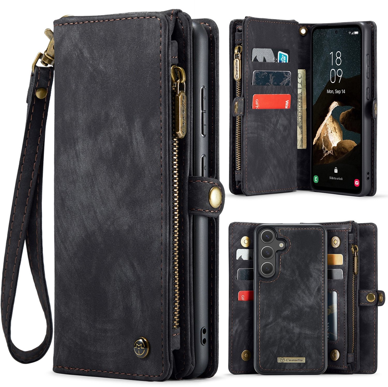 CaseMe Hoesje - Geschikt voor Samsung Galaxy S26 FE Hoesje - CaseMe 008 2-in-1 Book Case & Back Cover met Portemonnee - Zwart
