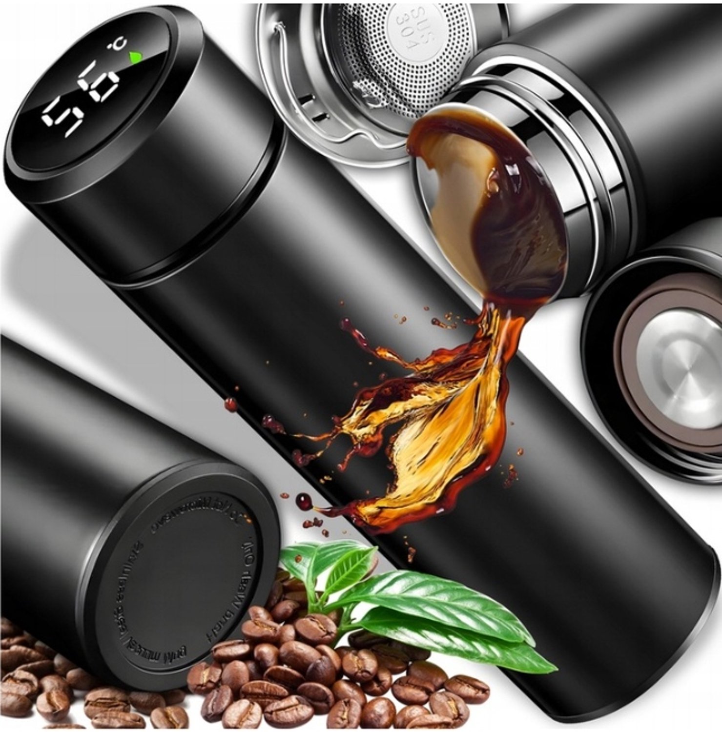 Smart LED Thermos Mok 500ml - Temperatuurweergave & Lekvrij