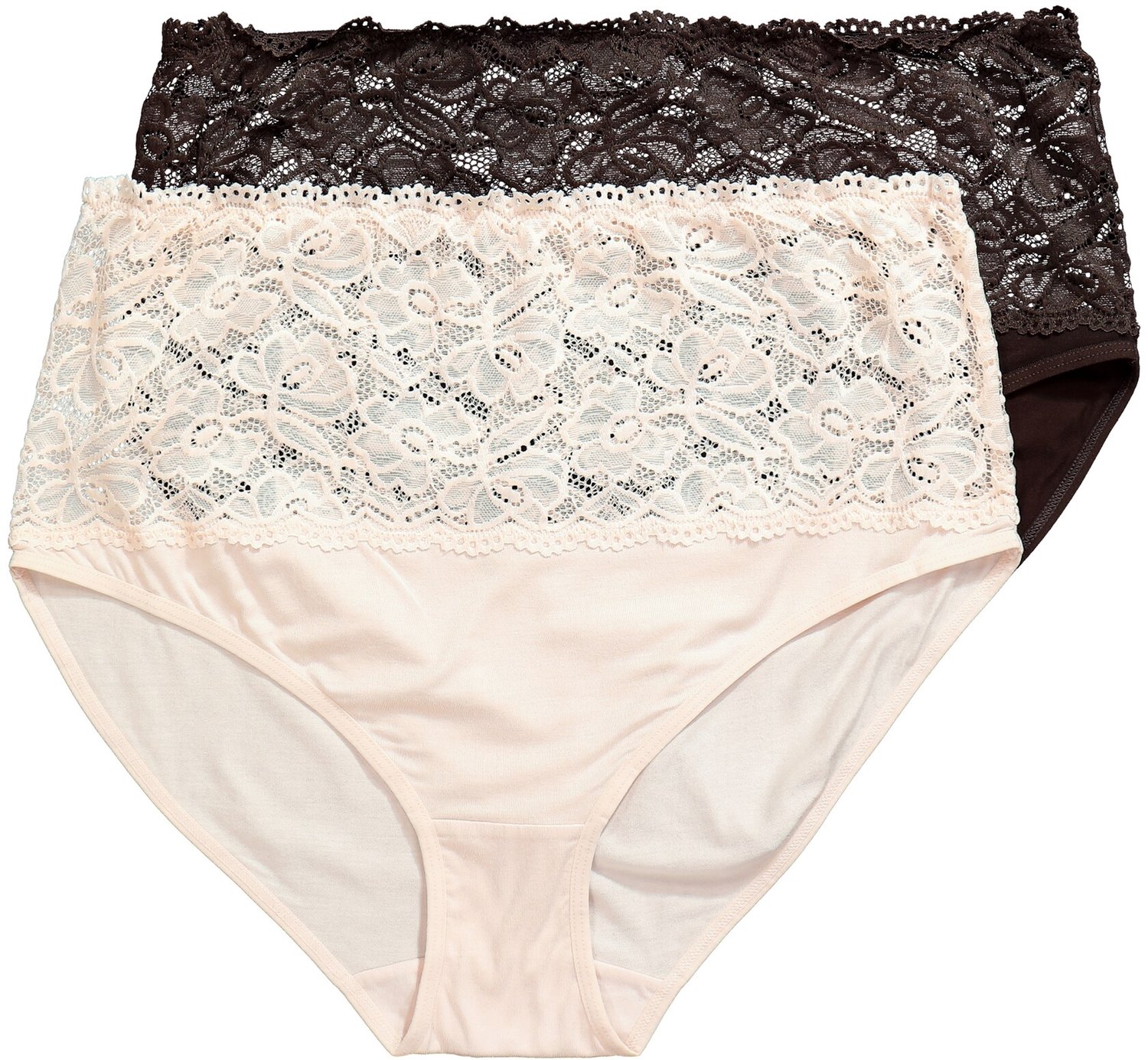 Ulla Popken - Dames - Midislips set van 2 brede kanten tailleband - Dennenbruin - Maat 50+