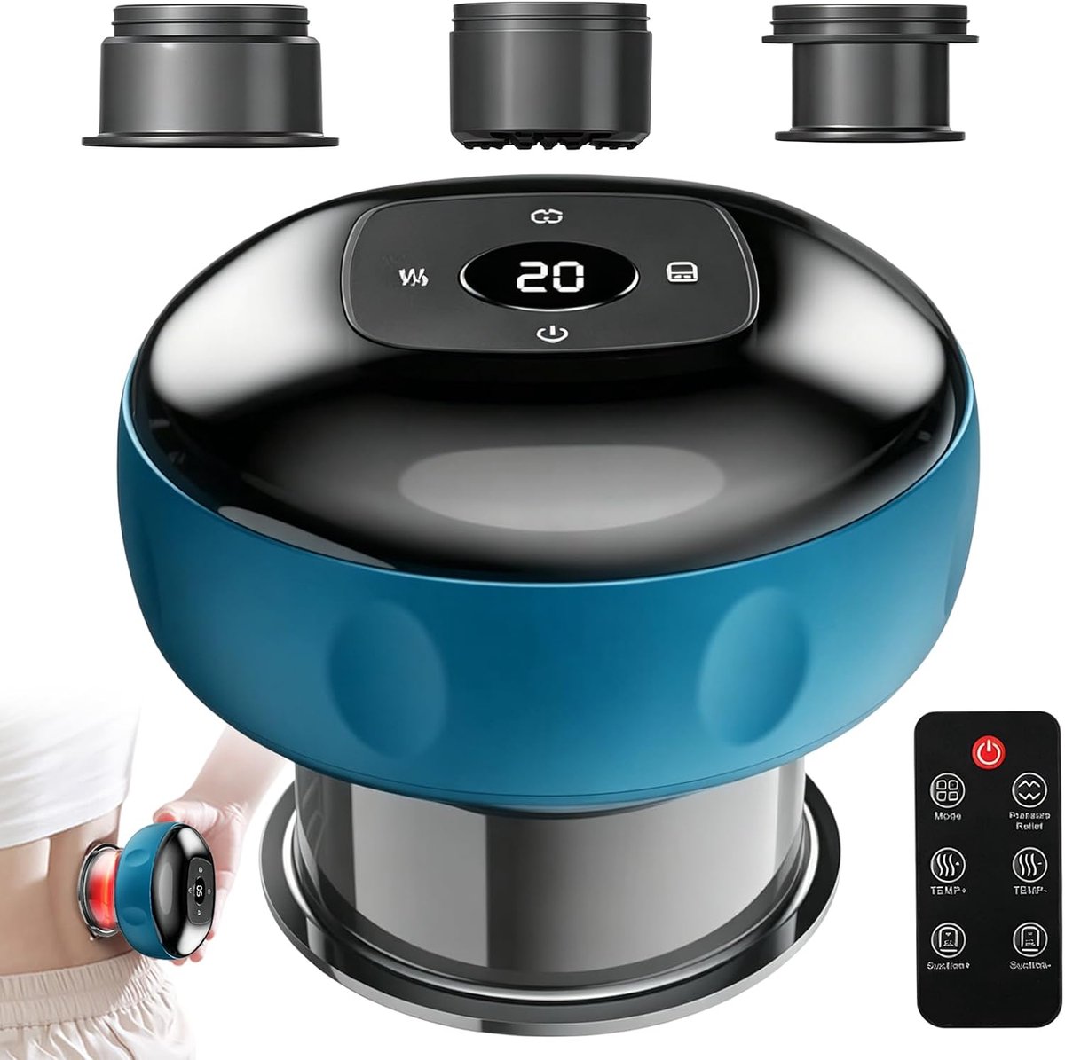 zuignapapparaat infrarood, 12 snelheden, smart vacuüm cups, massageapparaat met afstandsbediening, oplaadbare cup-therapie Guasha-apparaat voor pijnverlichting en lichaamsontgifting (blauw)