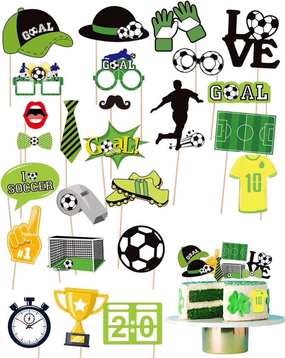 taartdecoratie, 25 stuks taarttoppers voetbal, voor verjaardag kinderen, jongen thema, voetbal verjaardagstaart figuren