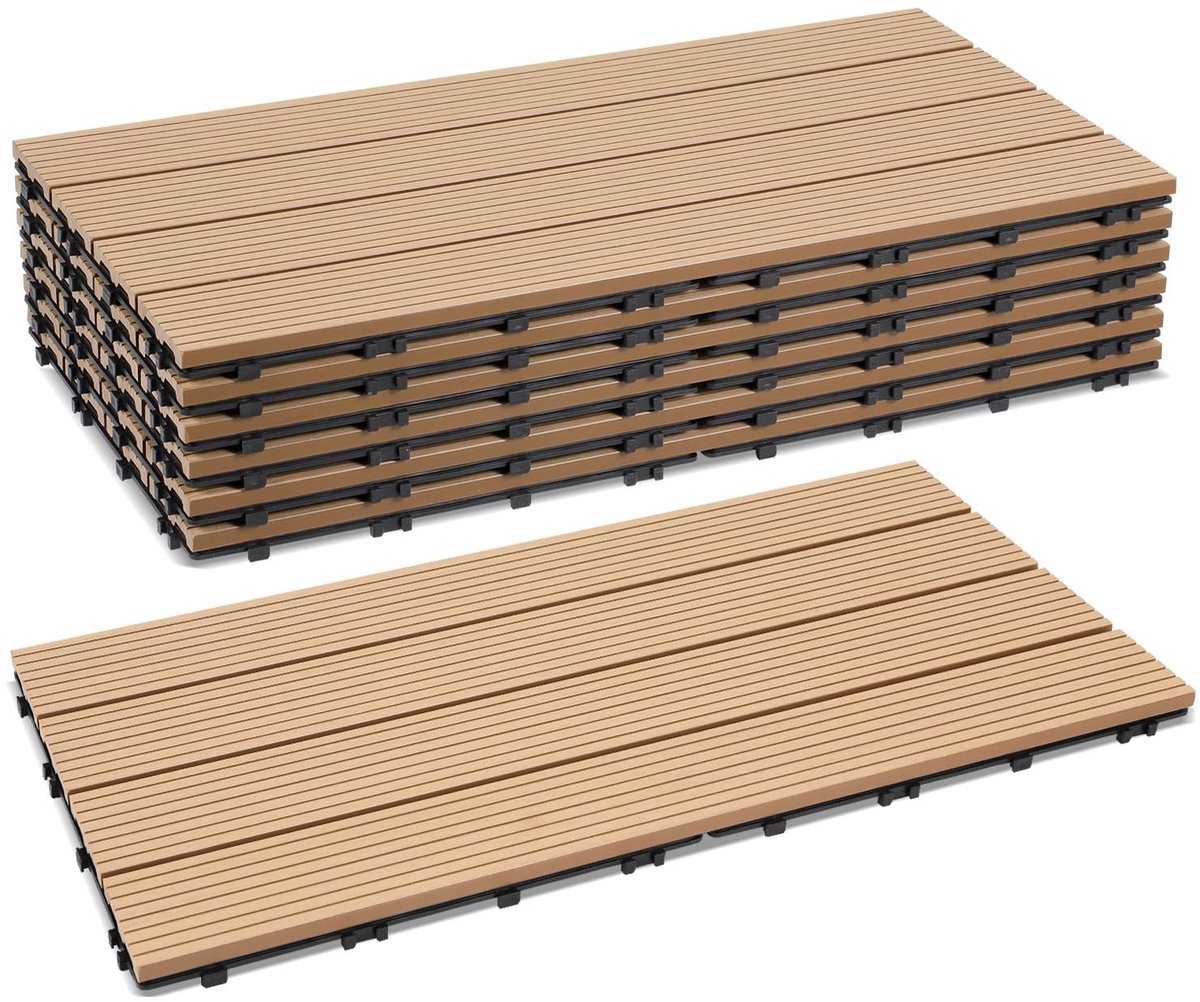 30x60cm terrastegels kliktegels, balkontegels in houtlook, weerbestendige platen met drainagefunctie, terras balkon tuin, teak (12 stuks = 2 m²)