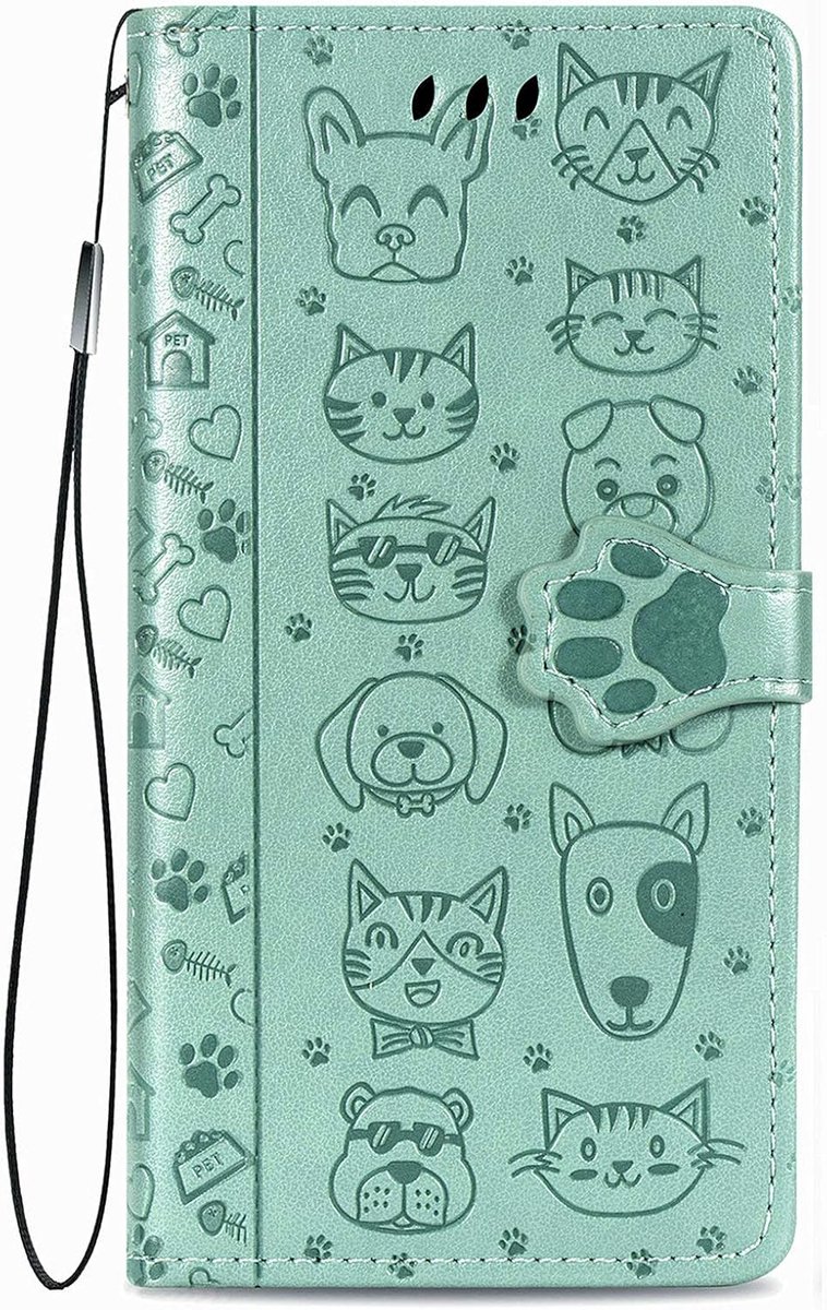 Hoesje voor Samsung Galaxy A56 5G, Premium Lederen Portemonnee Hoesje met Leuke Kat Hond Reliëf Patroon [Kaartsleuven] [Kickstand] [Inner TPU Shell] Flip Cover voor Samsung Galaxy A56 5G, Groen