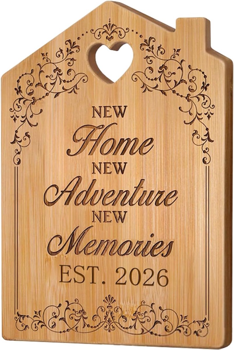 Cadeau voor het verhuizen 2026 - gegraveerde bamboe snijplank, bamboe snijplank, housewarming geschenken huis, housewarming geschenken woning, nieuw huis cadeau (houtkleur A)