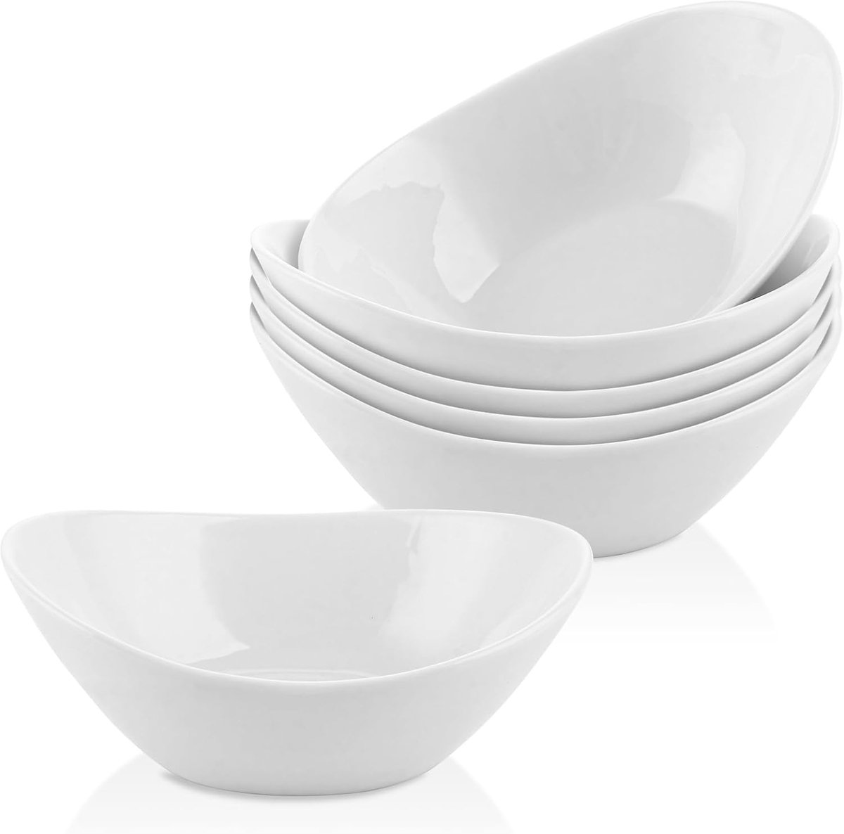 6 stuks mueslikommen porselein, 500 ml slakom keramiek, keramische schaal, dessertkommen, soepborden keramiek, gebruikt voor salade, brood, dessert, fruit, wit
