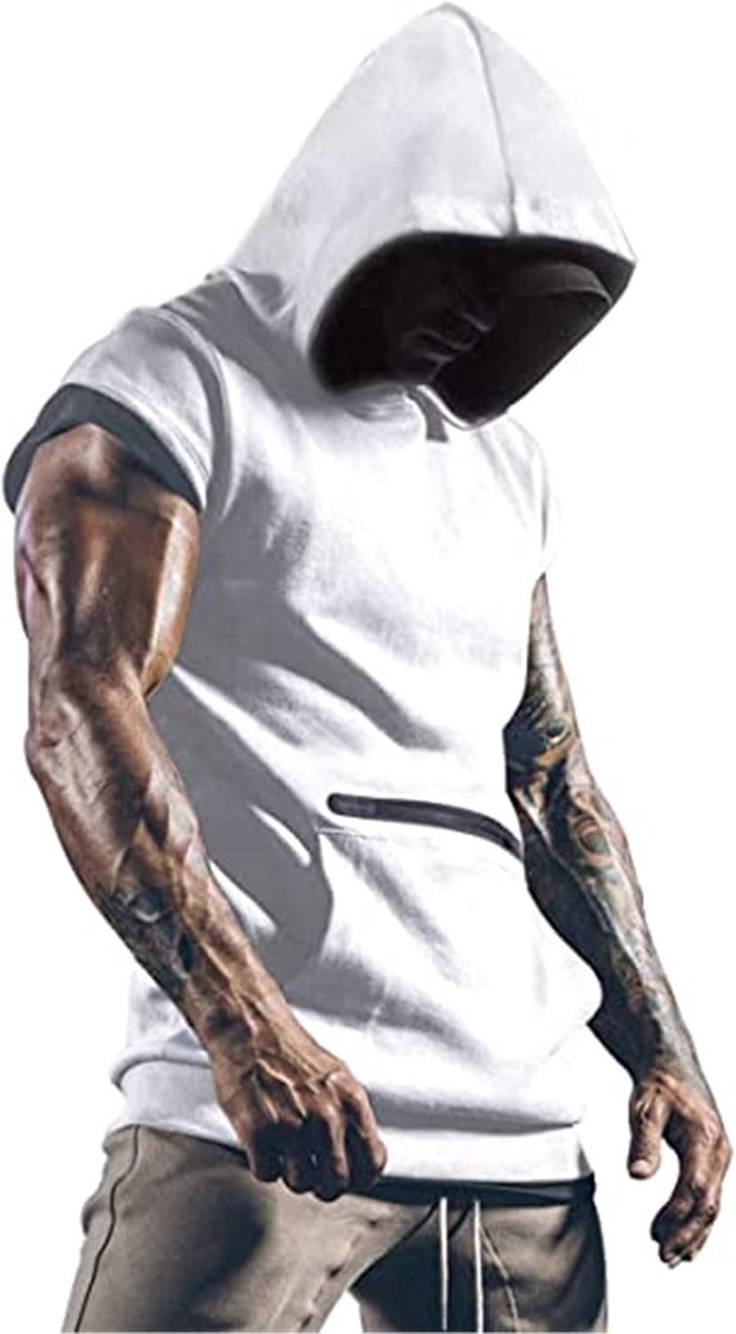 tanktop met capuchon, sport, krachttraining, tanktop, mouwloos, T-shirt, fitness, bodybuilding, hardlooptrui