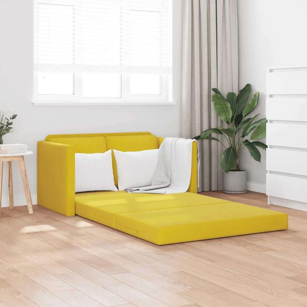 Vloerbank met slaapfunctie, donkergeel, 122 x 204 x 55 cm, fluweel, 2-in-1 sofa, bed, opvouwbaar, metalen frame, comfortabel