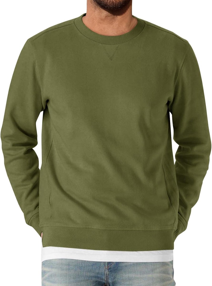 Heren sweatshirt lange mouwen ronde hals pullover mannen licht effen shirt basic vrije tijd sport bovenstuk
