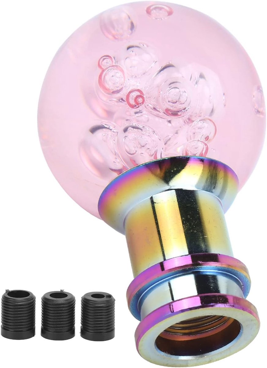 Pookknop Versnellingspook Shifter Pink Crystal Bubble met 3 Schroefdraadadapters Universeel