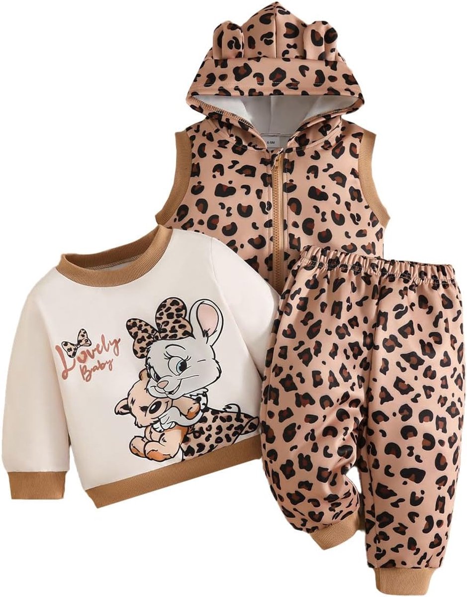 Outfits voor kleine kinderen, babymeisjes, top met hazenmotief, gebloemd vest en broek