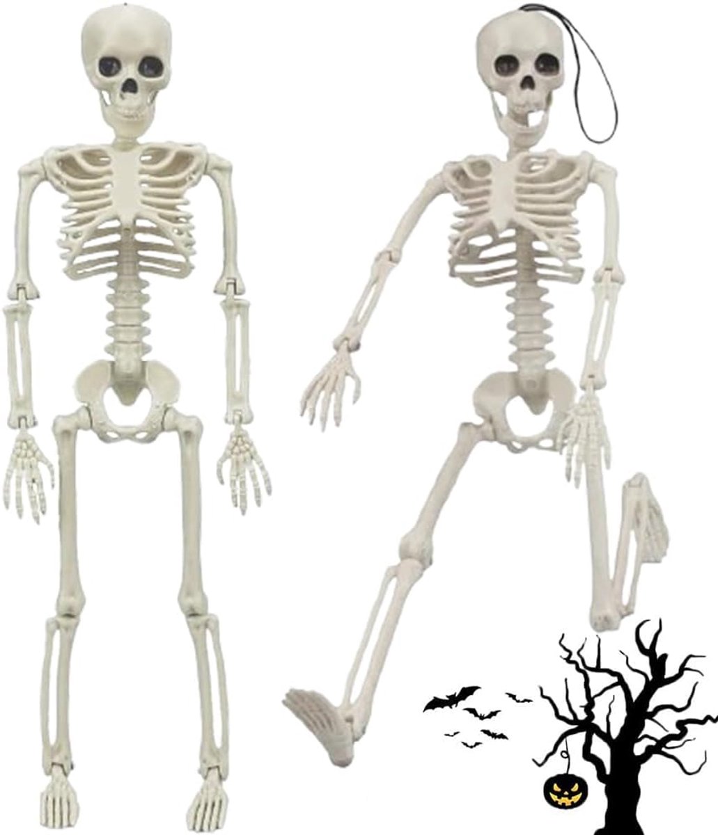 2 stuks Halloween-skelet, decoratief skelet voor Halloween, compleet skelet voor Halloween, realistische decoratie, Halloween-skelet, positioneerbaar, 40 cm