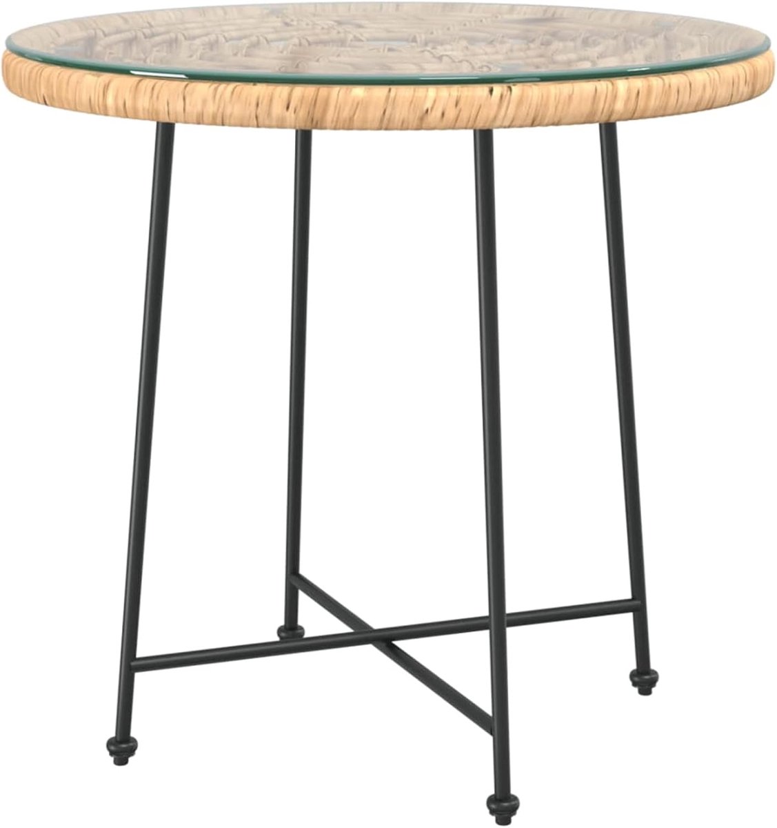 Eettafel, tuintafel, terrastafel, bistrotafel, terras, bistrotafel, tuinmeubelen, balkontafel, glazen tafel, tafel, tafel, stalen frame, 80 x 74 cm (diameter x hoogte), staal, polyethyleen met rotan-look