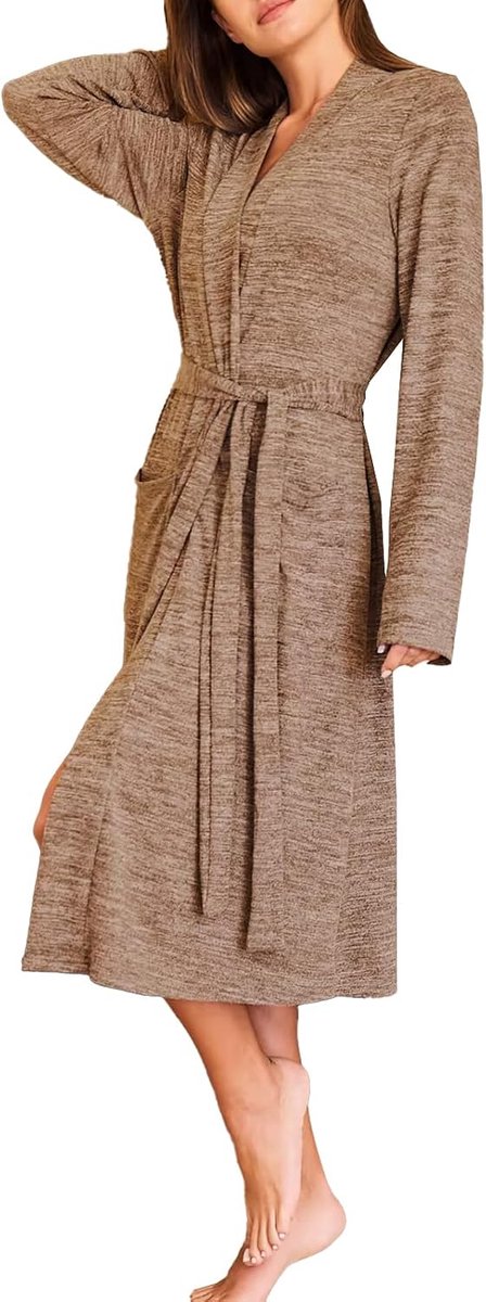 kimono-badjas voor dames, katoen, zacht en comfortabel, V-hals, elegante nachtkleding met riem en zakken, om thuis te ontspannen