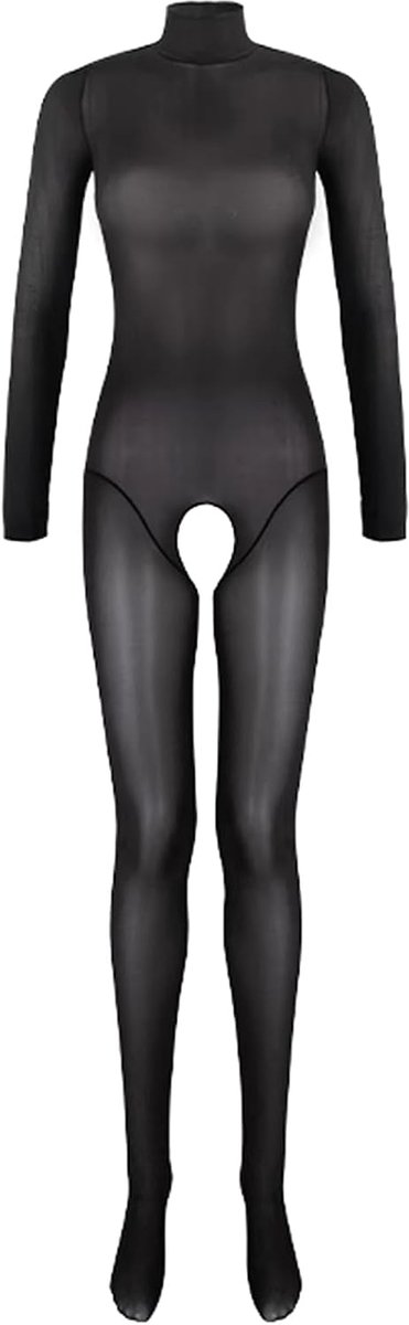 Glanzende damesbodystocking sexy lingerie hoge kraag open panty sexy kousen sexy body