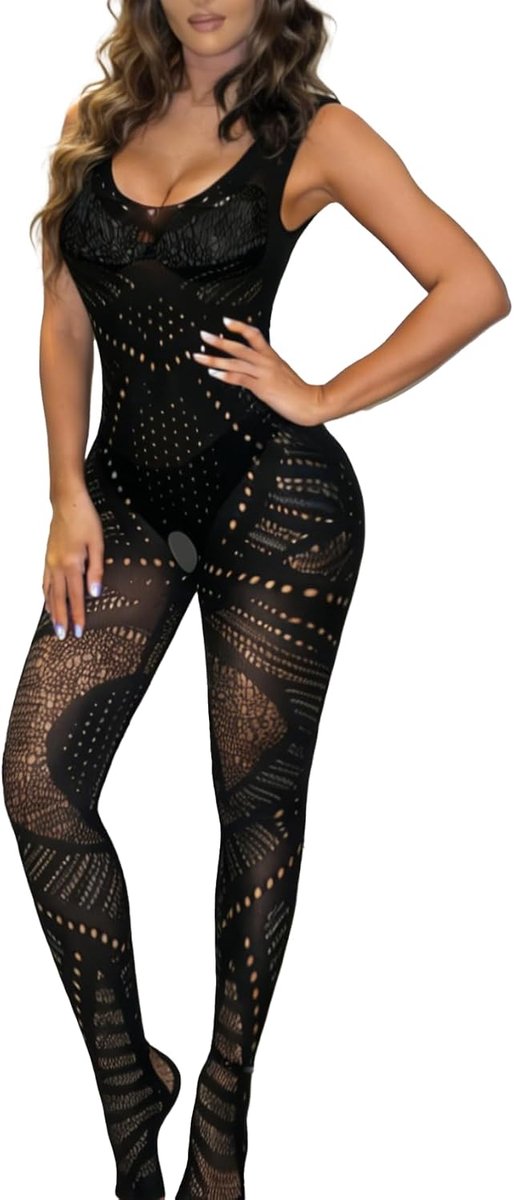 Netbodystocking voor dames Sexy lingerie voor dames(XZJ Zwart)