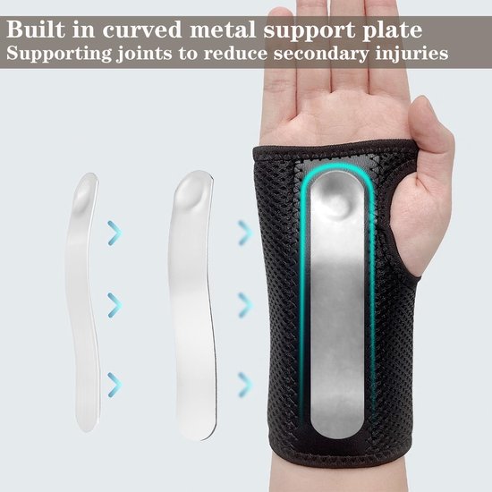 1 x polssteun, veilige sluiting door draaisluiting, polsbandage met metalen spalk-stabilisator, voor de rechterhand — afbeelding 2