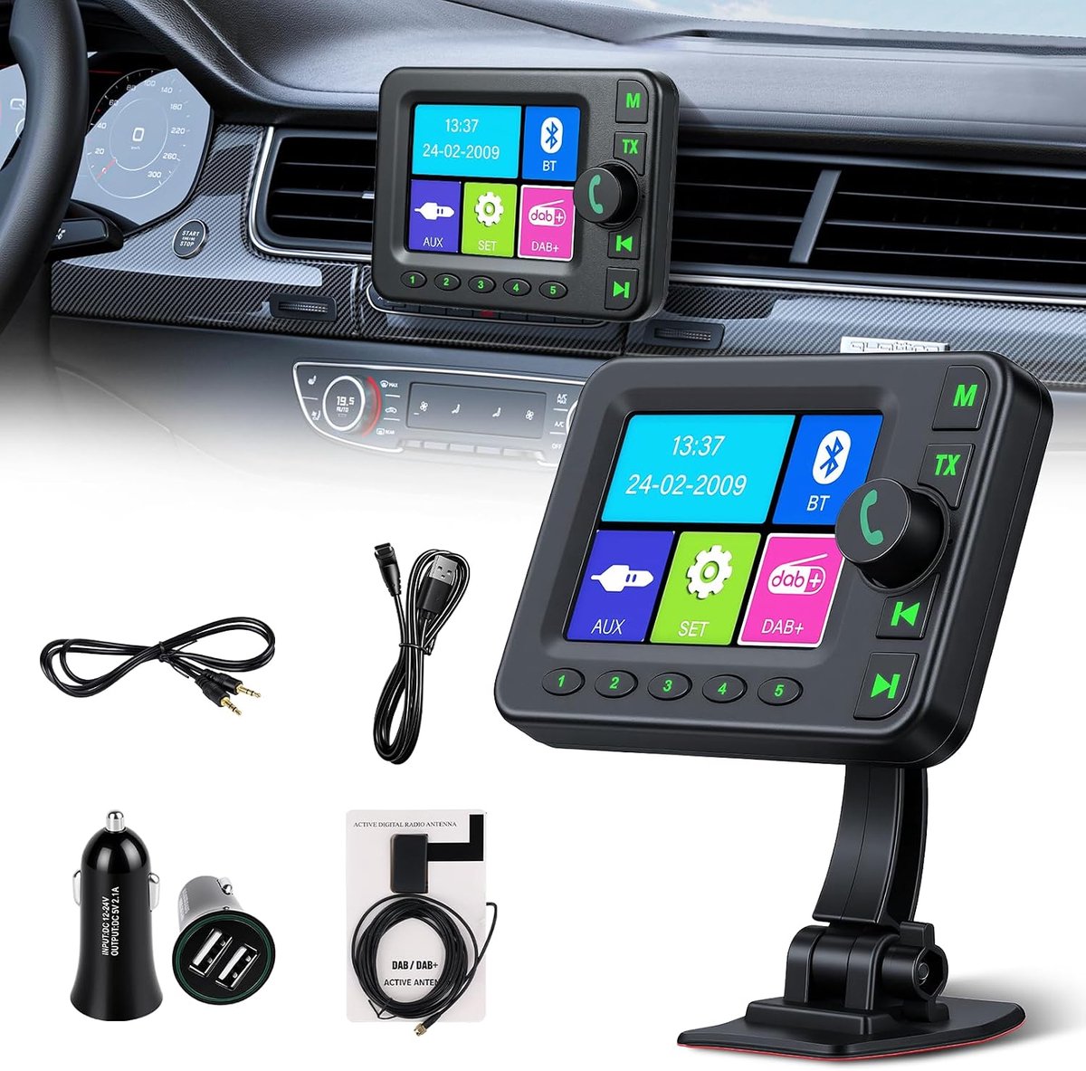 DAB+ autoadapter 2026 2,8 inch touchscreen LCD Bluetooth