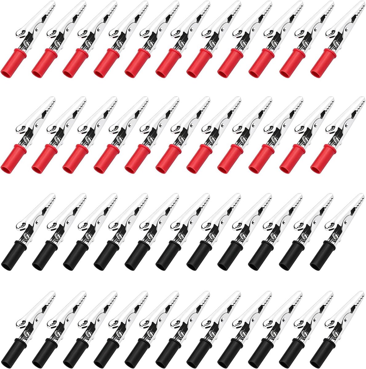 44 metalen krokodillenklemmen met kunststof isolatie, rood en zwart, elektrische krokodillenklem voor knutselen, elektrische tests, verbinding van kabels en werkplaats, beschermende kunststof klem