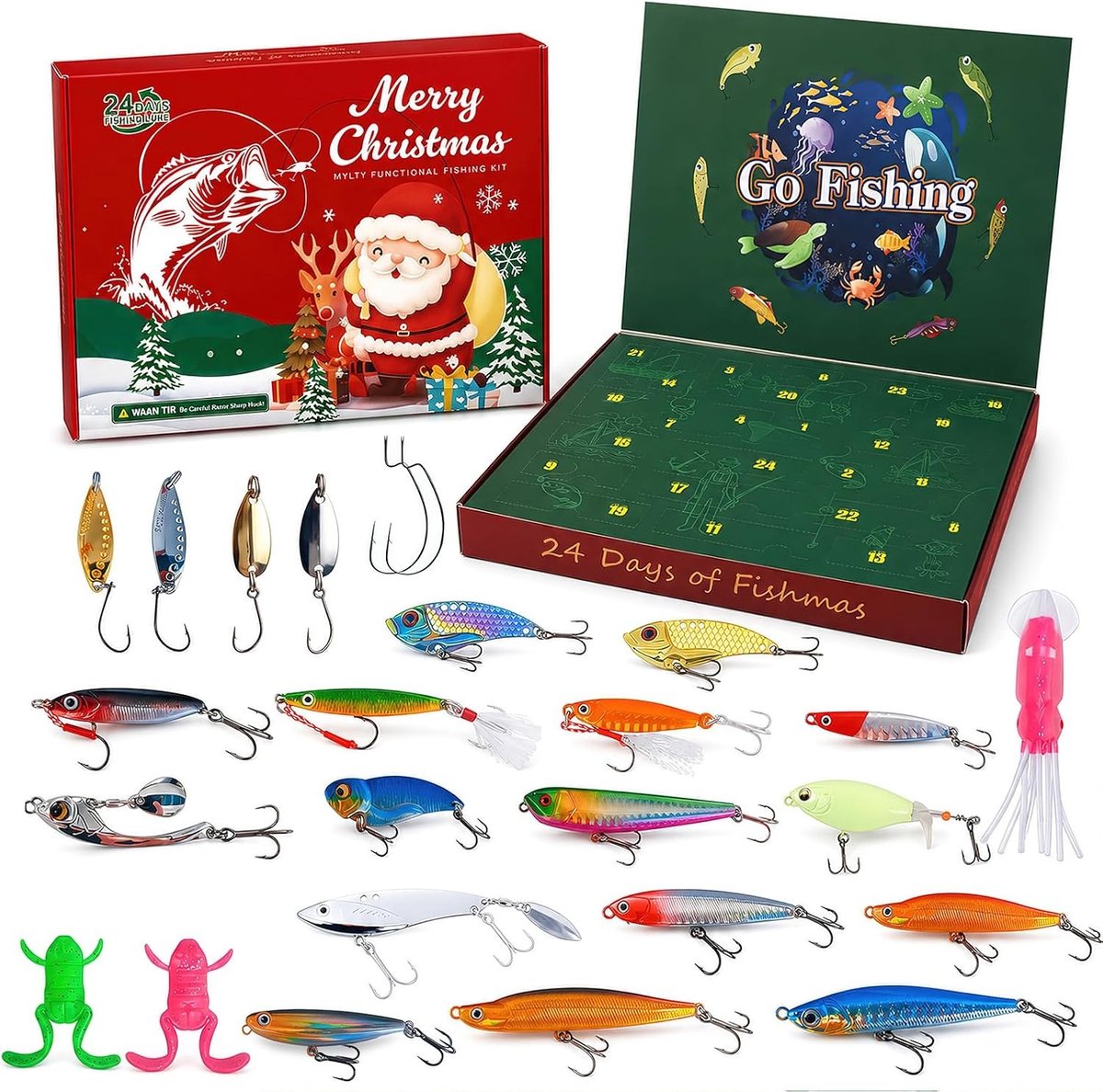 Adventskalender voor Vissers - Gemengd - 24 Stuks - Duurzaam Materiaal - Voor Mannen en Tieners