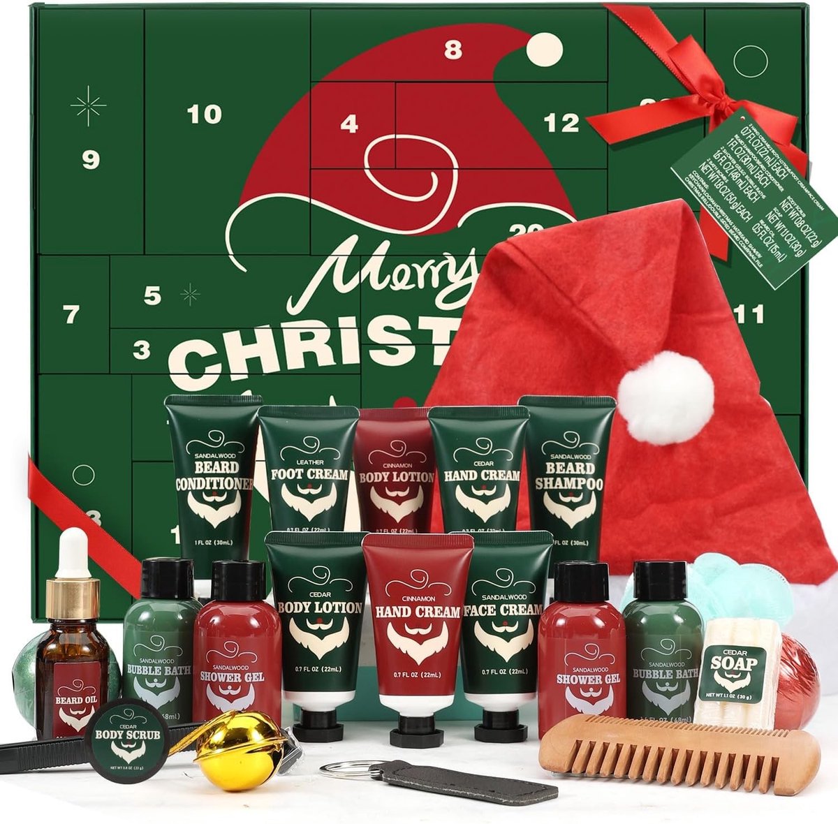 Kerstkalender - Groene Kerstboom - - Adventskalender met 24 Stuks Baardverzorgingsset voor Heren