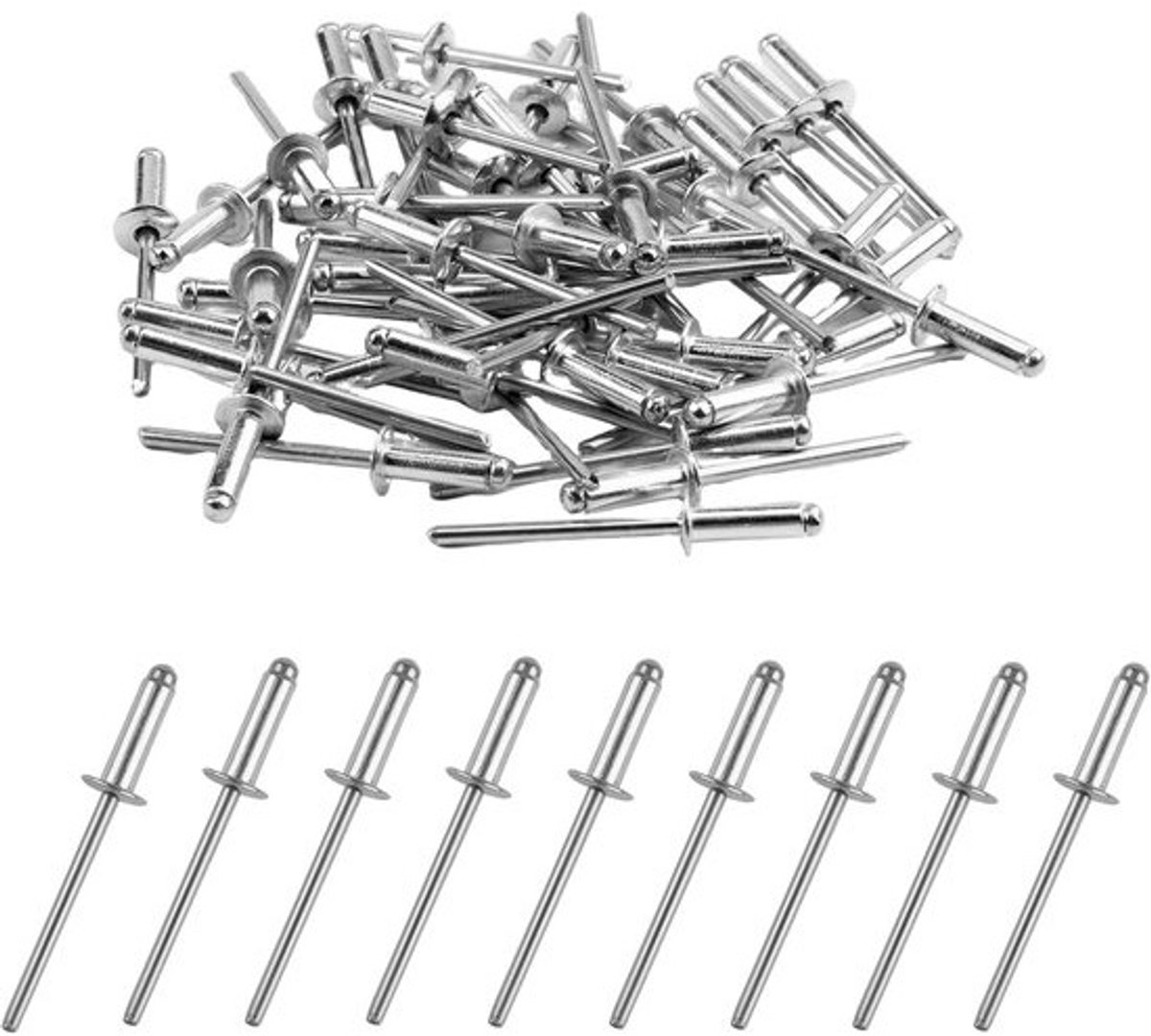 100 Stuks Aluminium Blindklinknagels Open Punt 4x10mm - Popnagels Set met Opbergtas