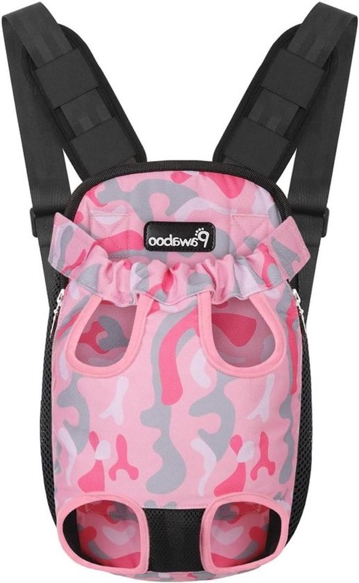 Honden Rugzak - Huisdier Drager - Reizen met Huisdier - Poten en Staart Uit - Medium - Roze Camouflage