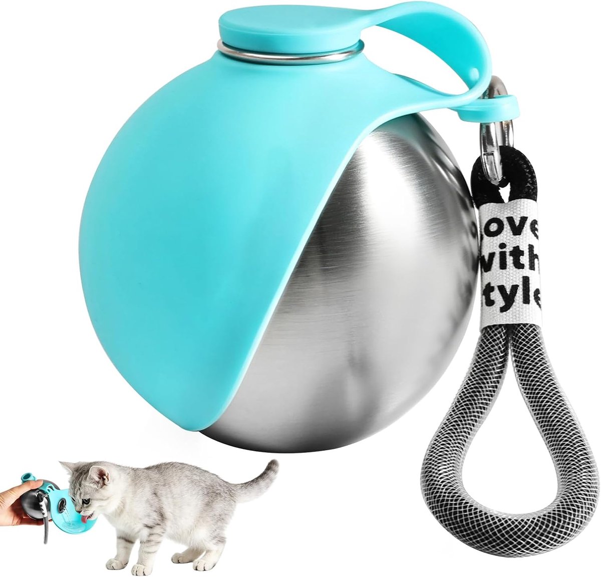 Hondendrinkfles voor onderweg, 285 ml roestvrij stalen hondendrinkfles | Drinkfles voor honden, 285 ml, BPA-vrij, voor honden en katten, waterbak voor hond onderweg, lekvrij