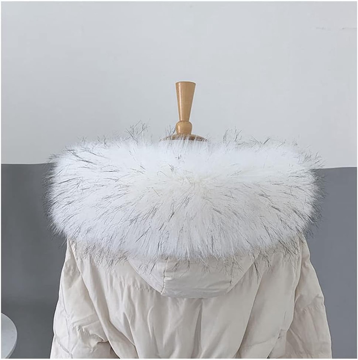 Afneembaar kunstbont, bontkraag, warme bontkraag, imitatiebont, vos, bontkraag, bontkraag, wollig, kraag voor capuchon, winterjas, 45 cm - 80 cm, wit, 1#