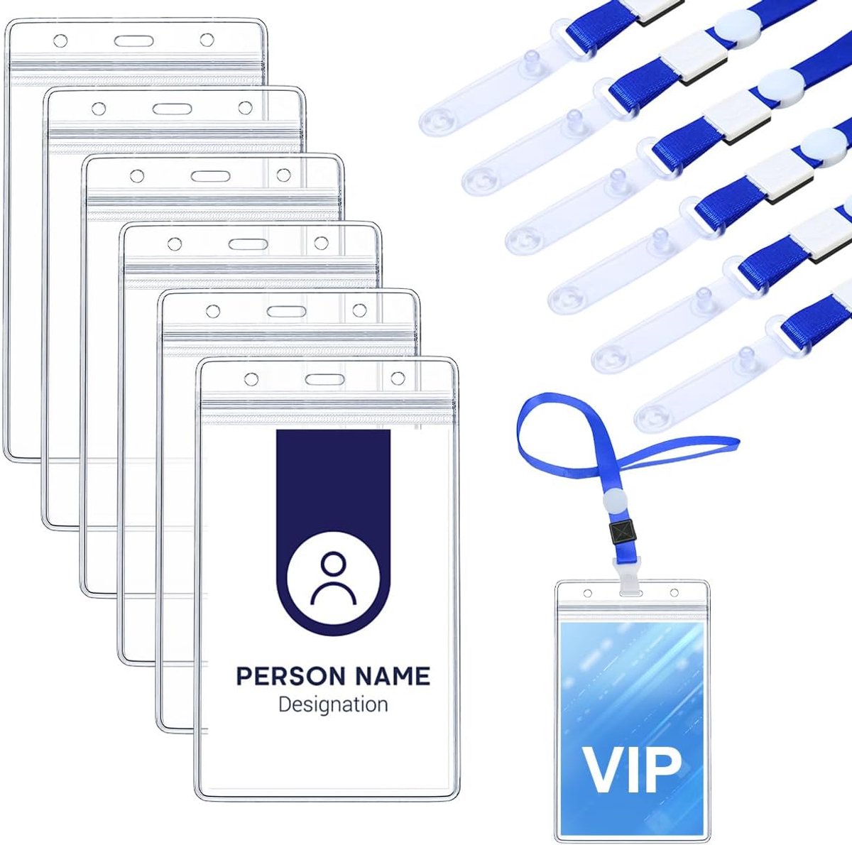 Dailygoods- Kaartenhoezen 6 Stuks - ID-kaarthoes A6 - Waterdichte PVC Kaarthouder - Transparante Kaarthouder - Verstelbare Band - Milieuvriendelijk Ma