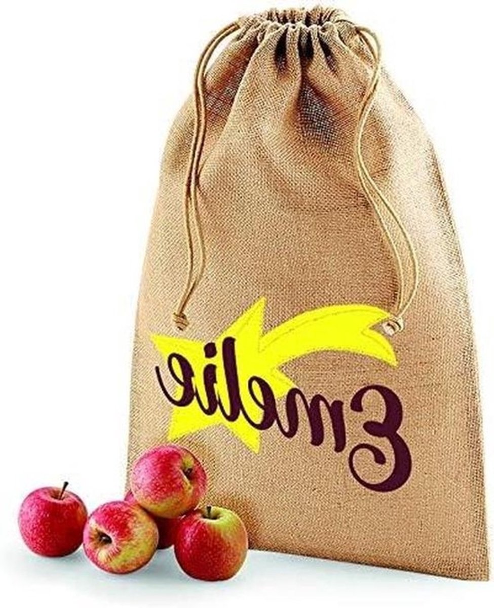 Jute Zak - Cadeauzak Sinterklaas - Geschenken Vullen - Gepersonaliseerd met Naam - 40 x 55 cm - Geel