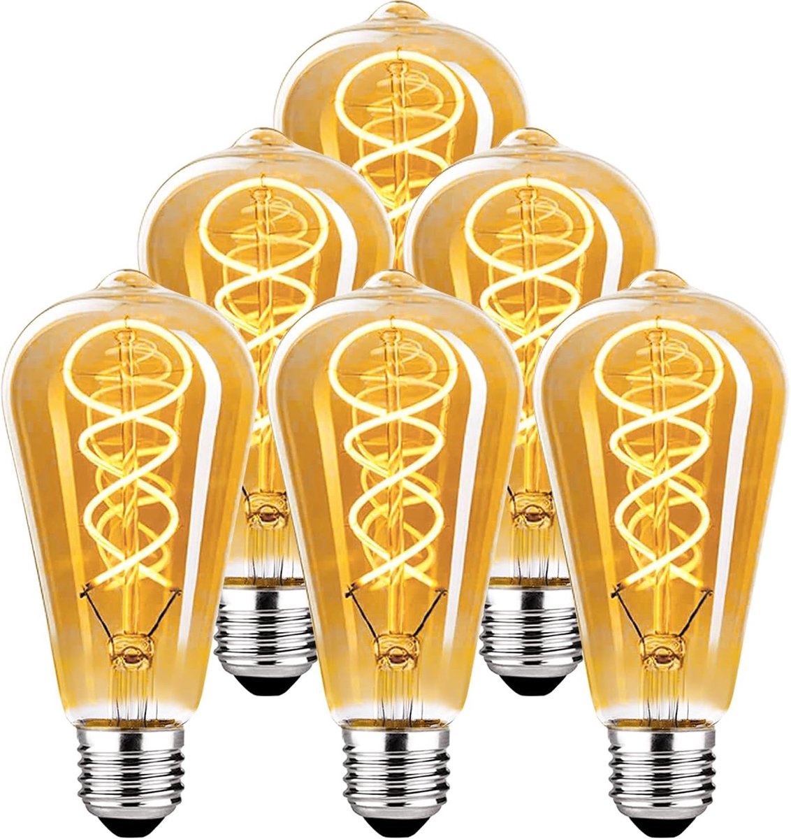 LED Vintage Gloeilamp, Dimbare Gloeilamp E27 4W LED Warm Wit, Vintage Edison Dimbare Lamp E27 Ideaal voor Nostalgie en Retro Verlichting - Amber - 6 Stuks (HPS HPS)