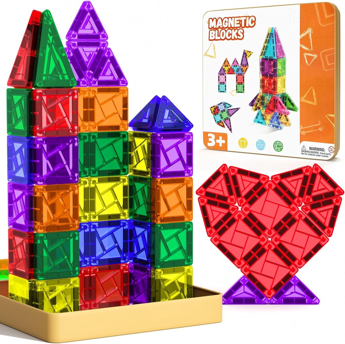 Magnetische tegels, 60 PCS mini-magneetbouwstenen, reisset, kleine magneetbouwstenen voor kinderen, creatief spelen en onderweg knutselen, praktische magnetische reisset