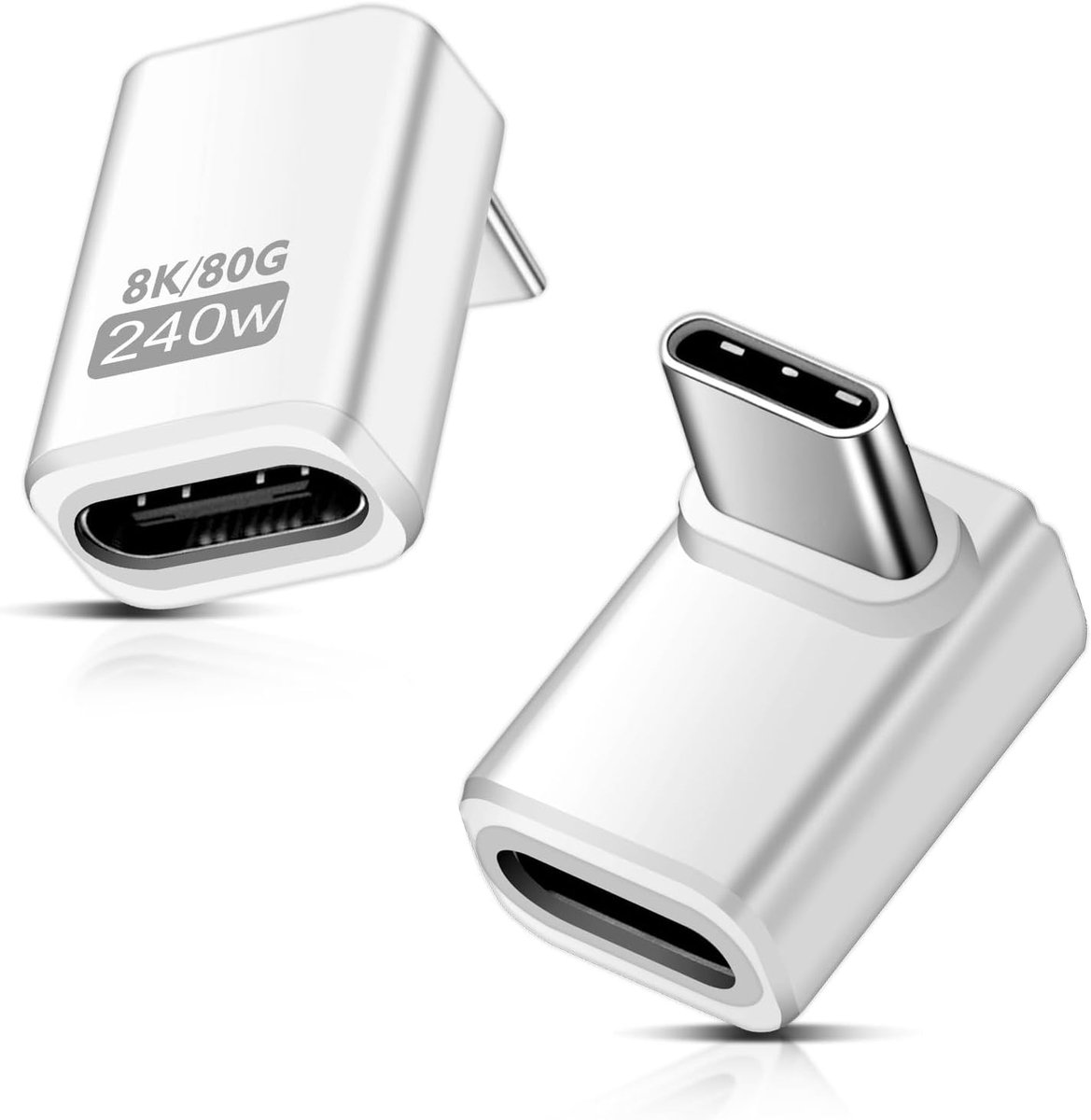 2 stuks USB C Extender-adapters, 90 graden, 80 Gbps, USB C-stekker naar bus, verticale hoekadapter, 240 W Thunderbolt 5 Extension connector voor iPhone 15/16, tablet, telefoons, andere type