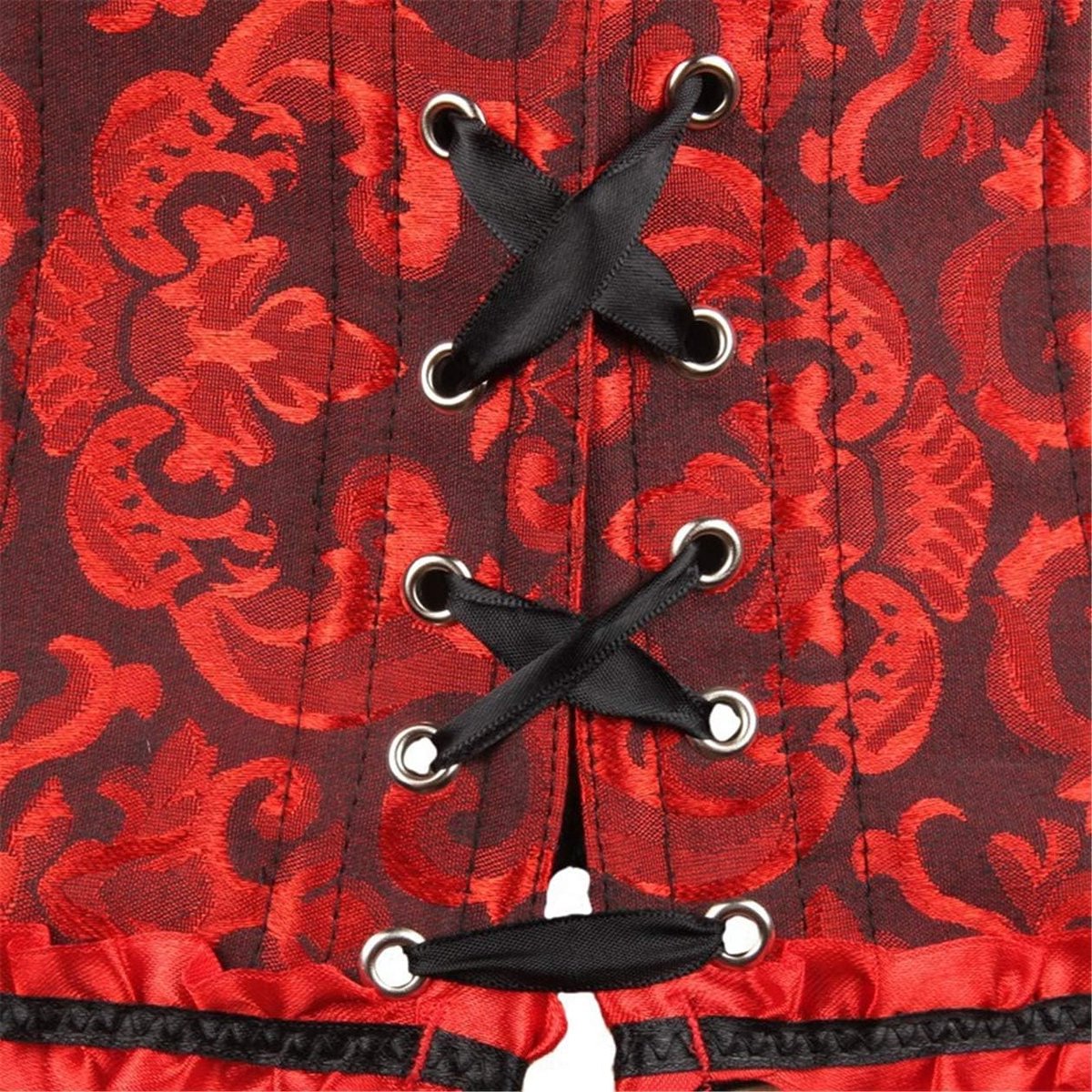 buikweg, volledige borst, corsage, lingerie, rijdt bovenaan, satijn, zonder botten, met G-string