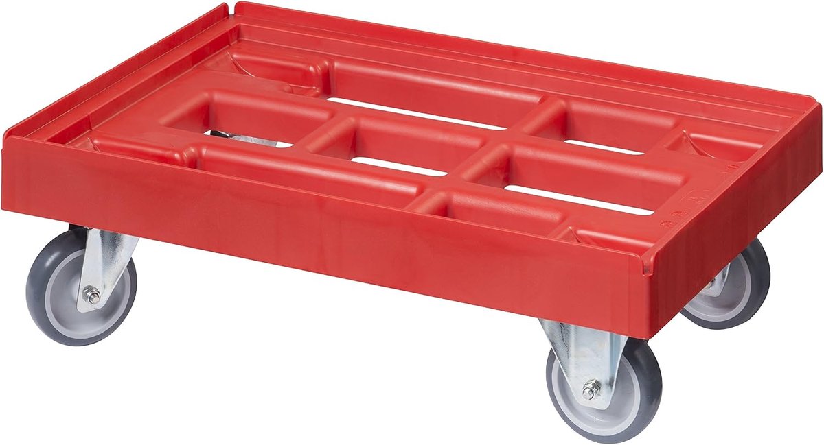 Transportwagen voor kisten 60 x 40 cm met 2 bok- en 2 zwenkwielen in rood