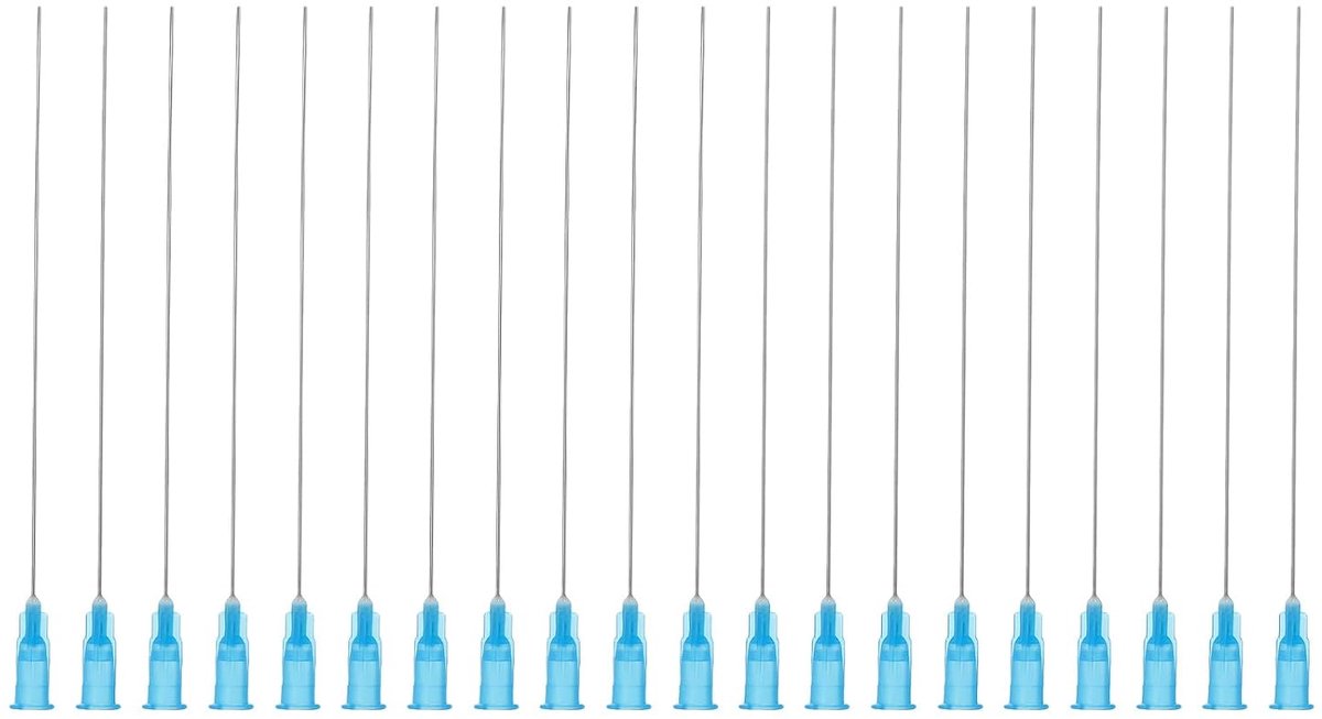 20 naalden met afgeschuinde punt voor lijm, 16 g, 10,2 cm, blauw