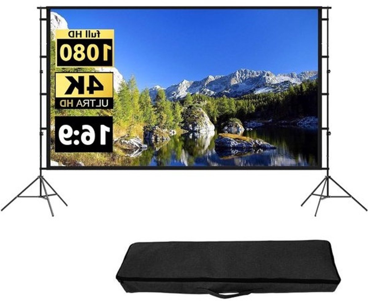 Projectiescherm met statief - Mobiel scherm - Films kijken - In hoogte verstelbaar - 265 x 148 cm - Wit