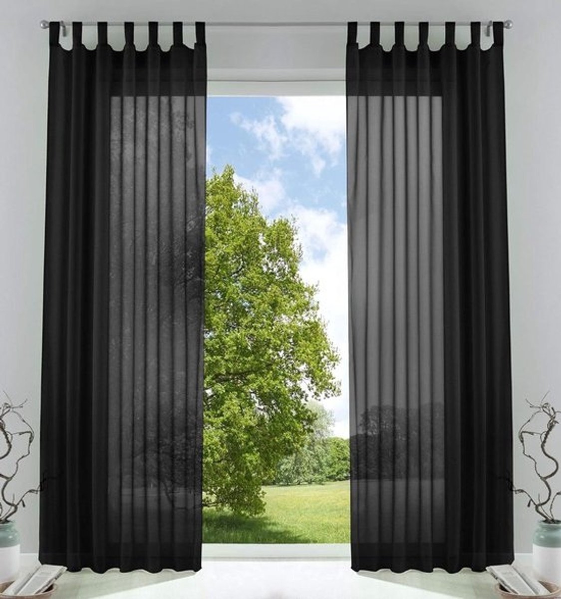 Gordijn set - Voile draperieën - Woonkamer aankleden - Met loodband - 245 x 140 cm - Zwart