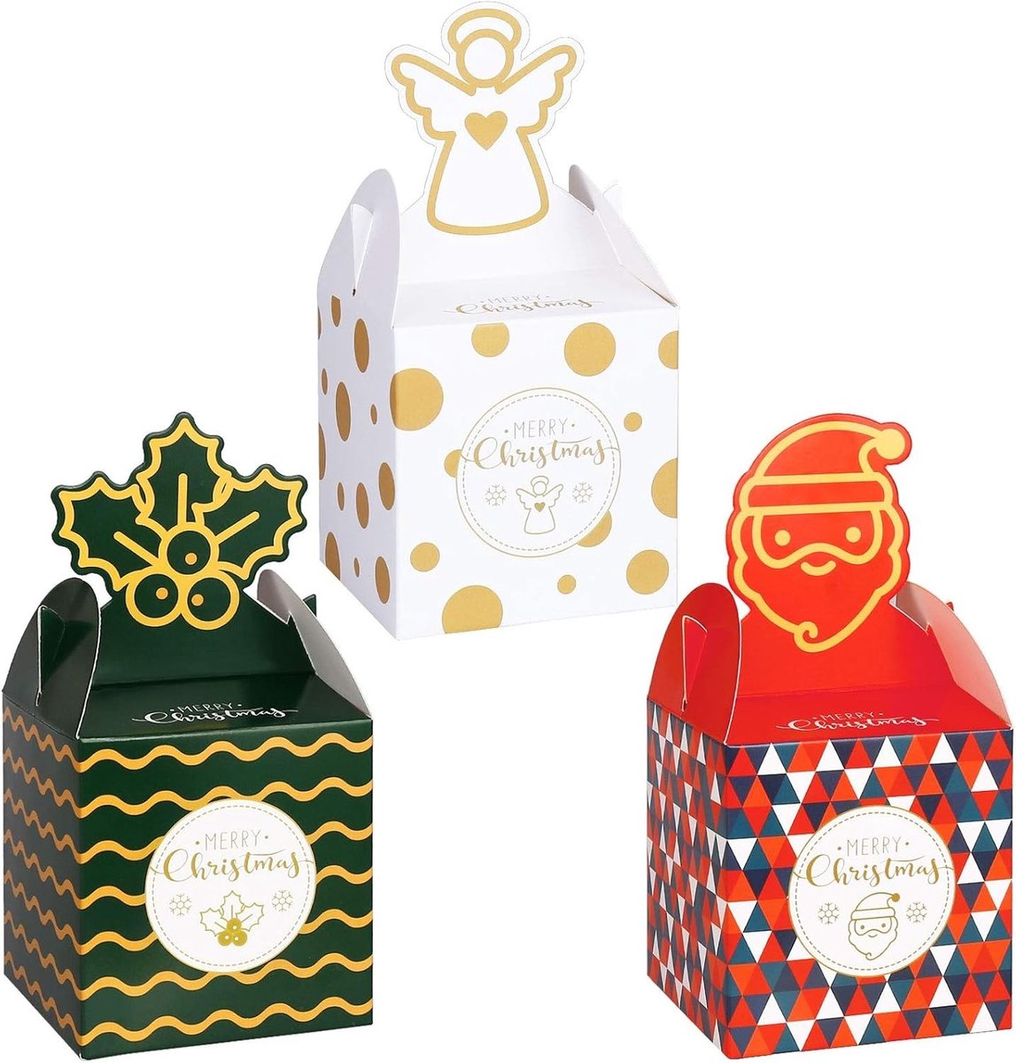 Kerstgeschenkdoos - Multicolor - 8,5 x 8,5 x 9 cm - Kartonnen Vouwdozen - Voor Cadeaus en Decoratie