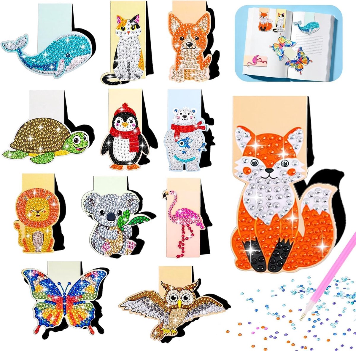 Boekenleggers 12 Stuks, DIY Diamant Painting Magnetische Bladwijzers, Knutselset Verjaardagscadeau voor Meisjes 6-12 Jaar, Kinderen en Volwassenen