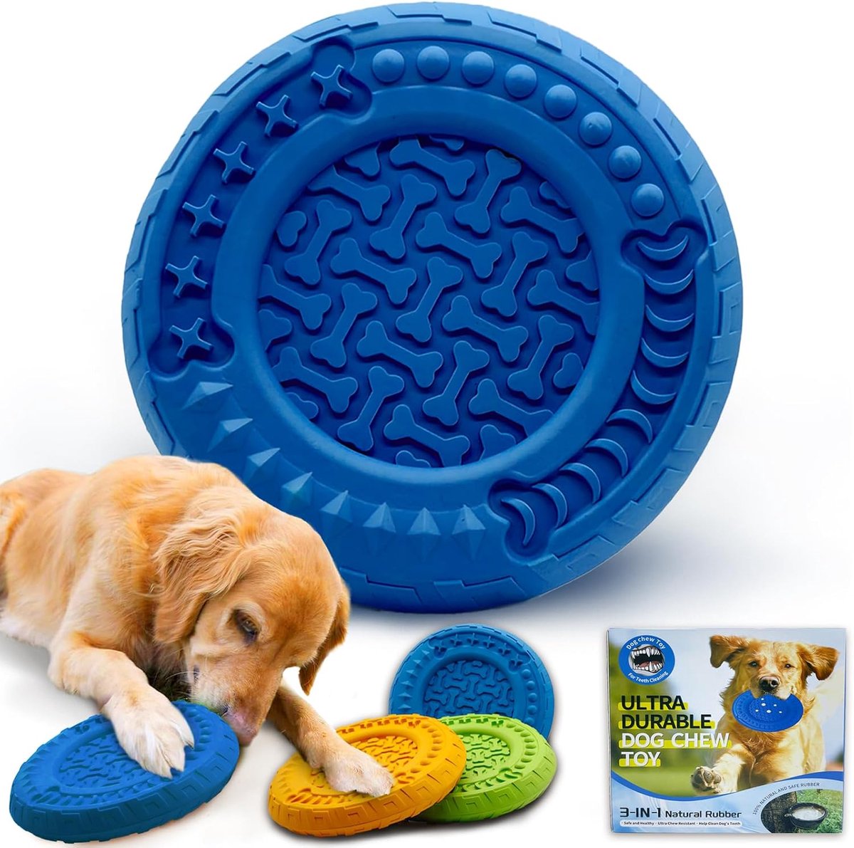 Kauwspeelgoed voor grote en middelgrote honden, kauwspeelgoed voor agressieve kauwers, onverwoestbaar, robuust, duurzaam, interactief hondenspeelgoed (blauw)