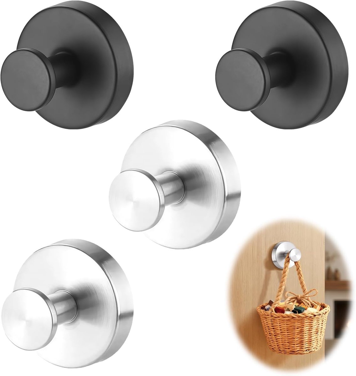 4 stuks, roestvrij staal, zuignap, zuignap, sterke grip, vacuümhaken voor badkamer, keuken, raam, muur, glas, handdoekhaak zonder boren (zwart, zilver)
