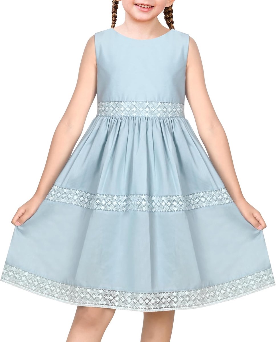Jurk Blauw Bloem Afdrukken Kinderen Kleding 2-10 jaar