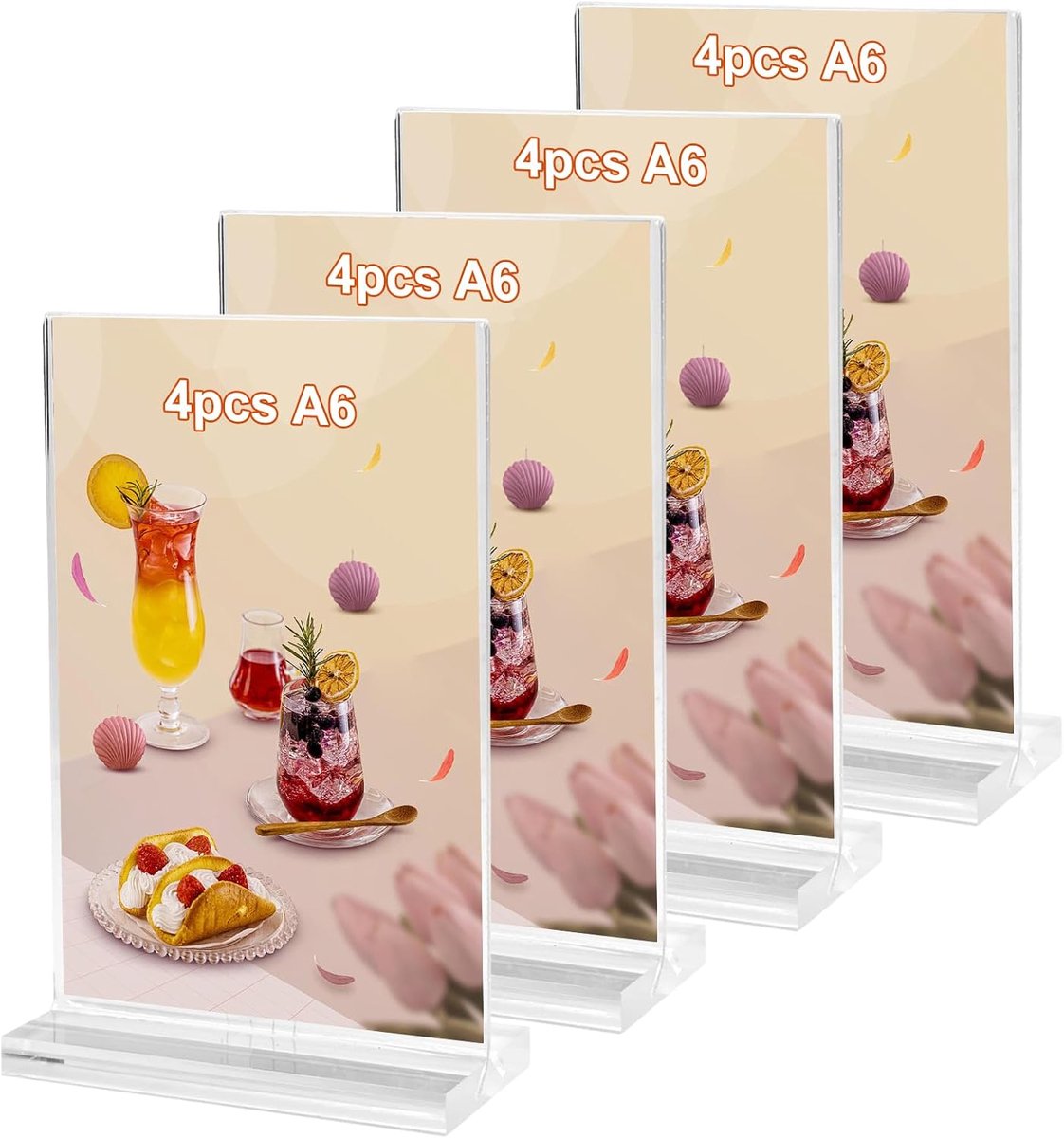 Menuhouders, transparante acrylstandaard, prijshouder, dubbelzijdige standaard met basis, 15 x 10 cm van acryl, standaard voor kantoren, restaurants, cafés, winkels, bruiloften