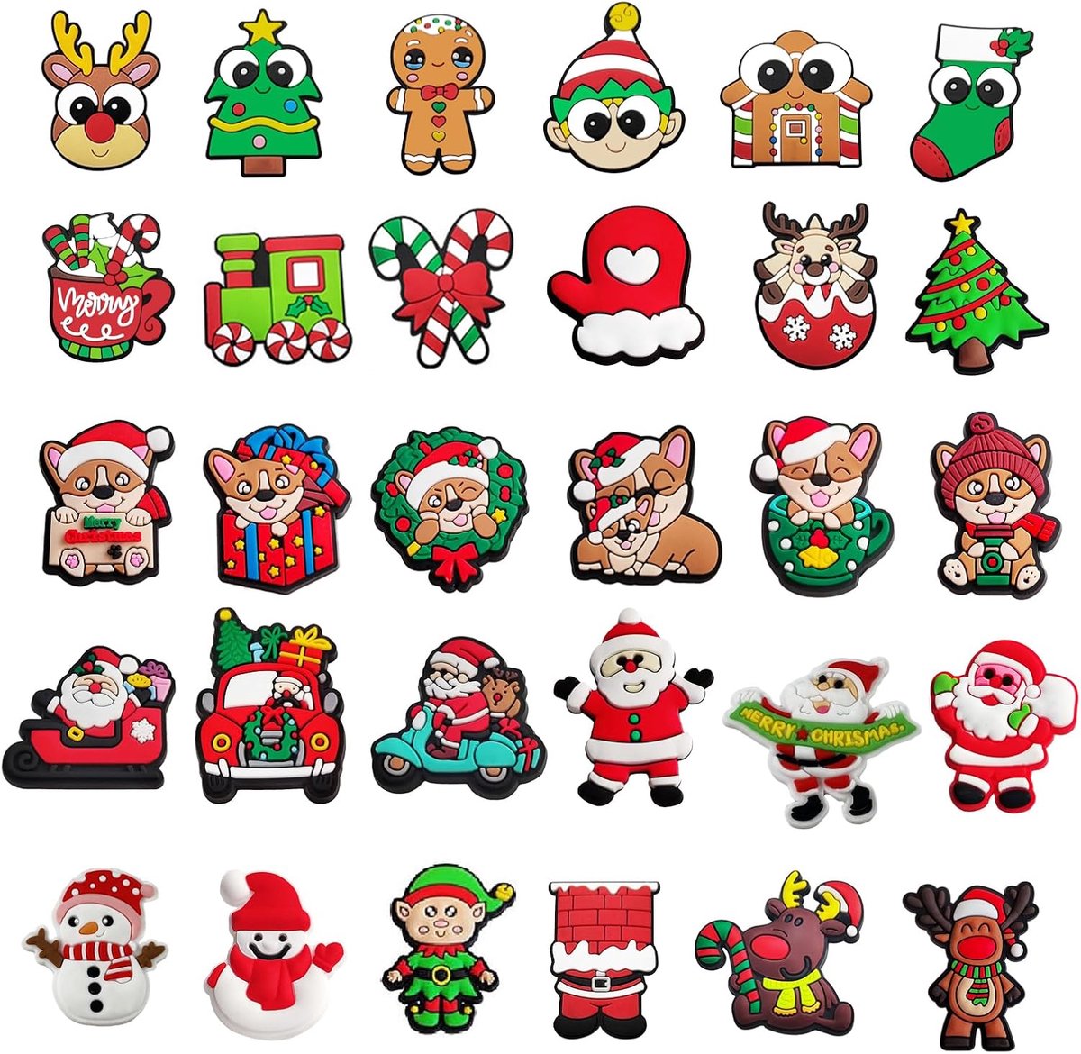Bedels voor schoenen, kerstman, eland, sneeuwpop, elf, schoendecoratie, bedels, geschikt voor klompsandalen, polsband, kerstklomp bedels PVC schoenaccessoires bedels, vakantiefeest